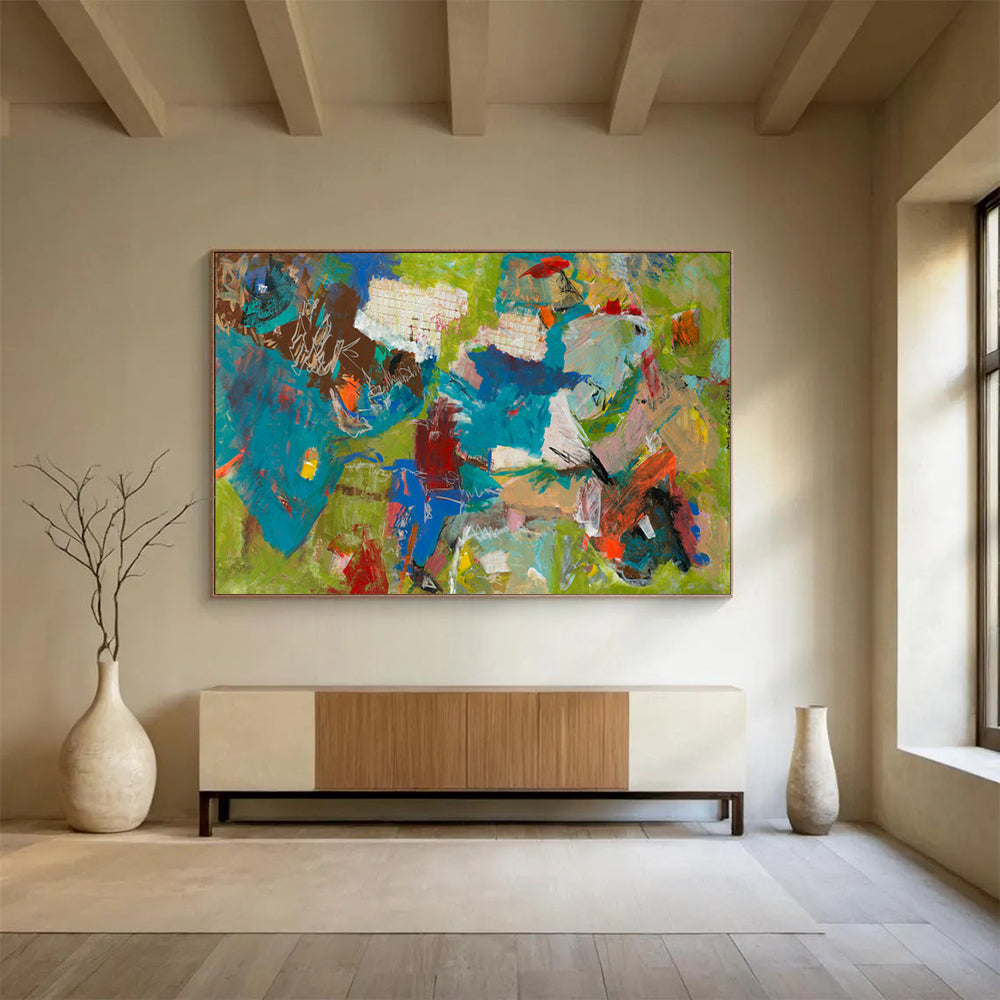Green and Blue Abstract Shapes - Abstract Expressionist Painting On Canvas DLZ237