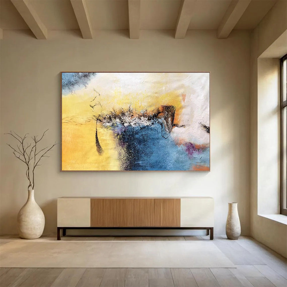 “Yellow - Blue Abstract Fusion” Abstract Expressionist Painting On Canvas DLZ156