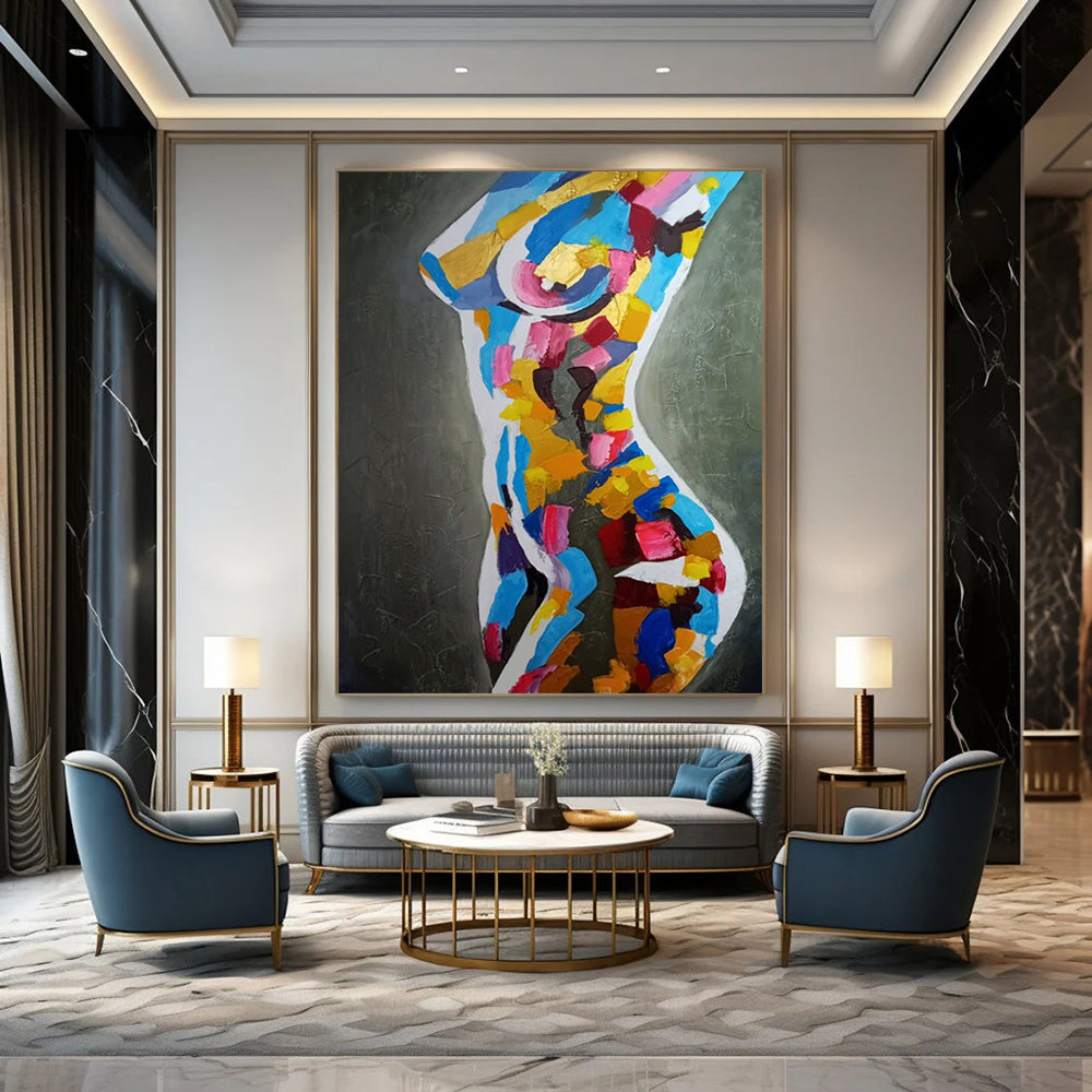 “Fragmented Feminine Hues” - Colorful Abstract Female Torso Painting On Canvas CT2189