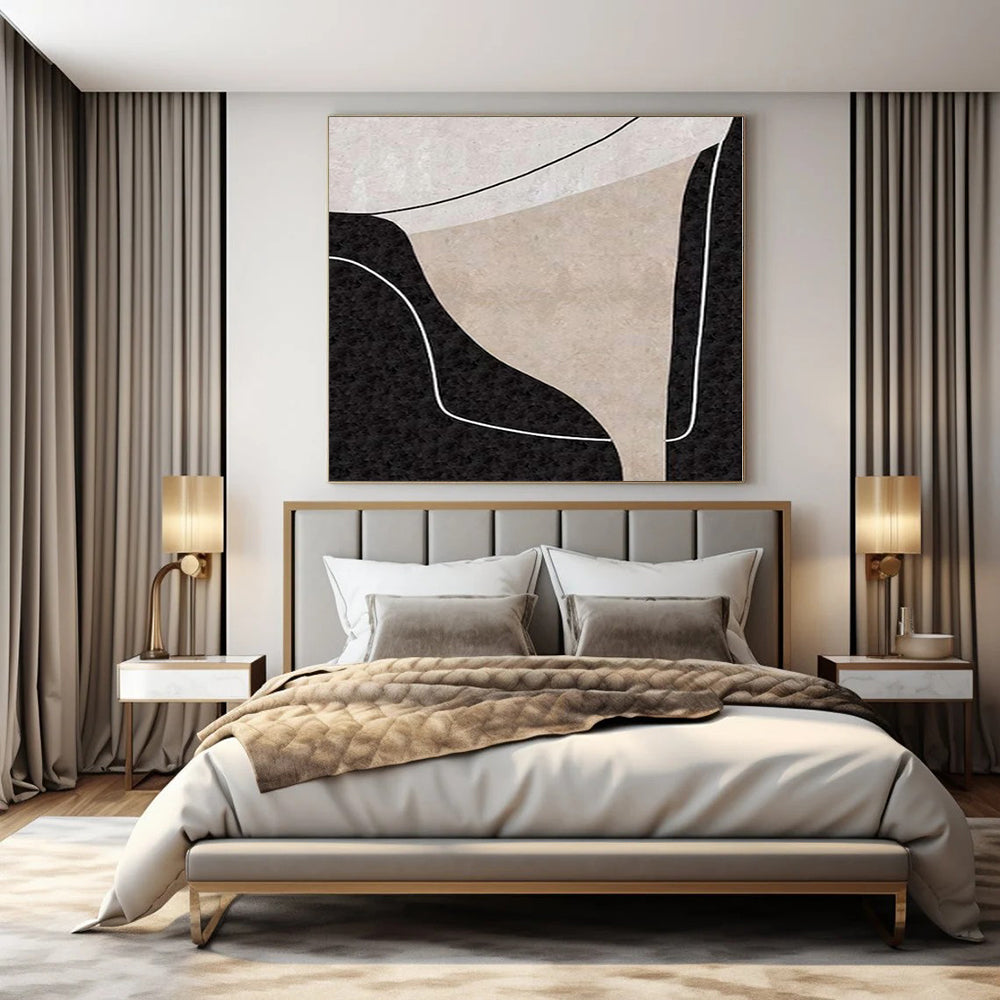 “Beige - Black - White Geometric Forms(Variation)” – Geometric Abstract Painting CT1163