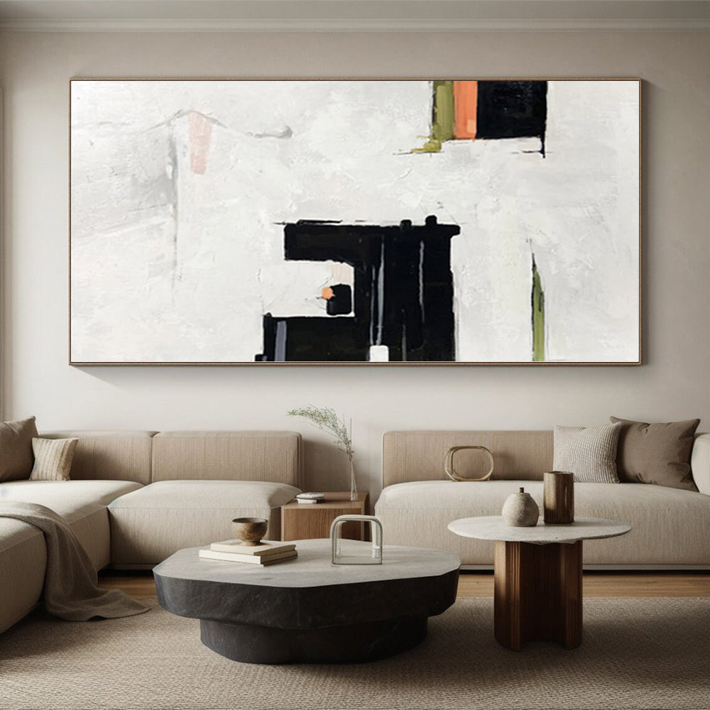 “Minimalist Black - White Geometric Shapes” Abstract Acrylic Art CT0327
