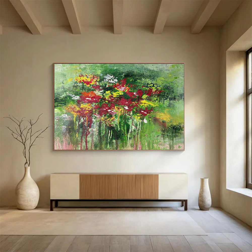 “Impressionistic Floral - Vivid Reds, Yellows, and Greens” Painting On Canvas DKH008