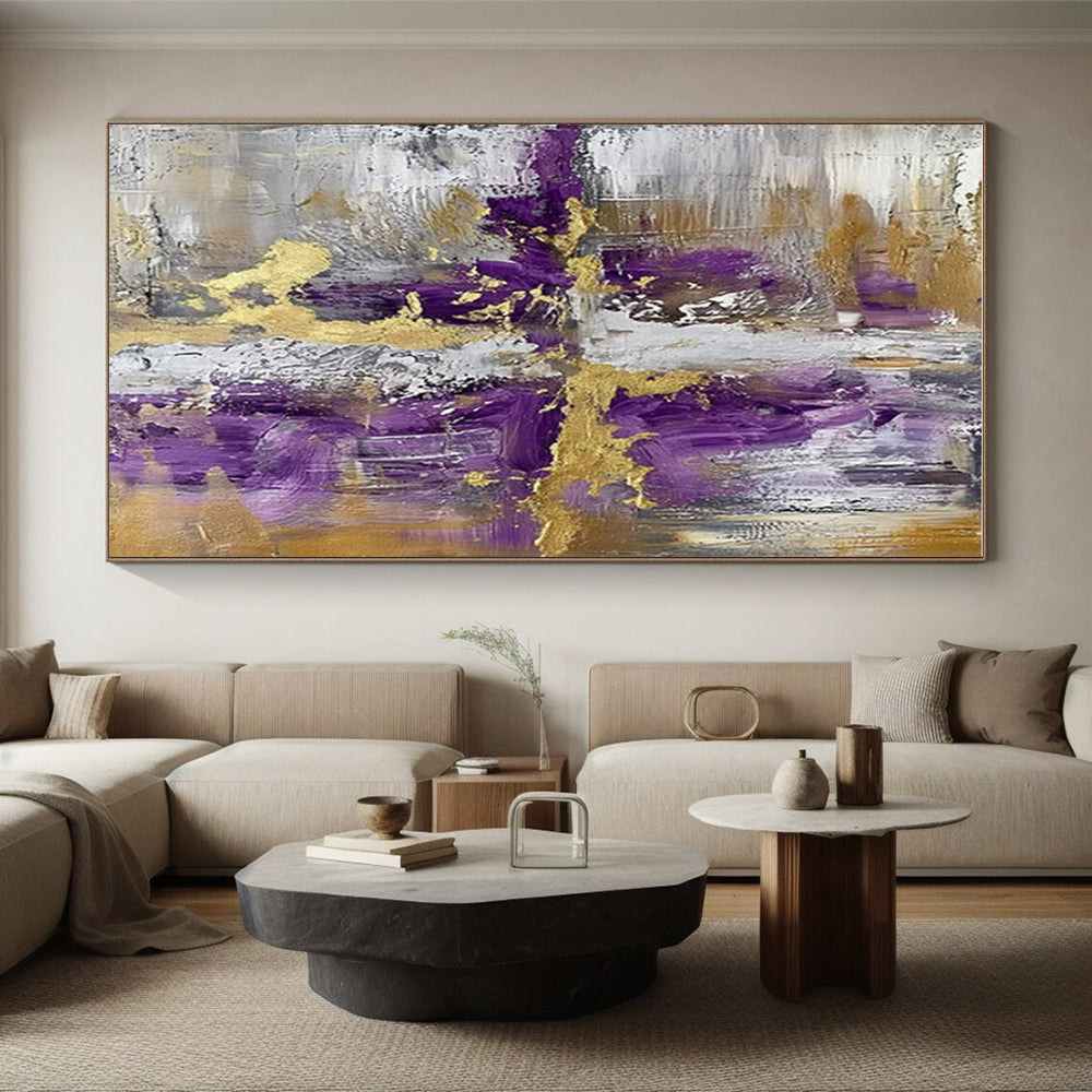 “Purple - Gold - Gray Abstract Cross” ,Abstract Acrylic Painting CT0844