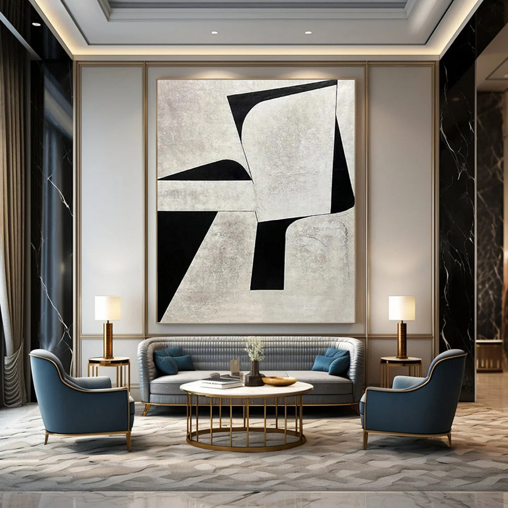 “Black and White Geometric - Modernist Vision” Painting On Canvas DKH1128
