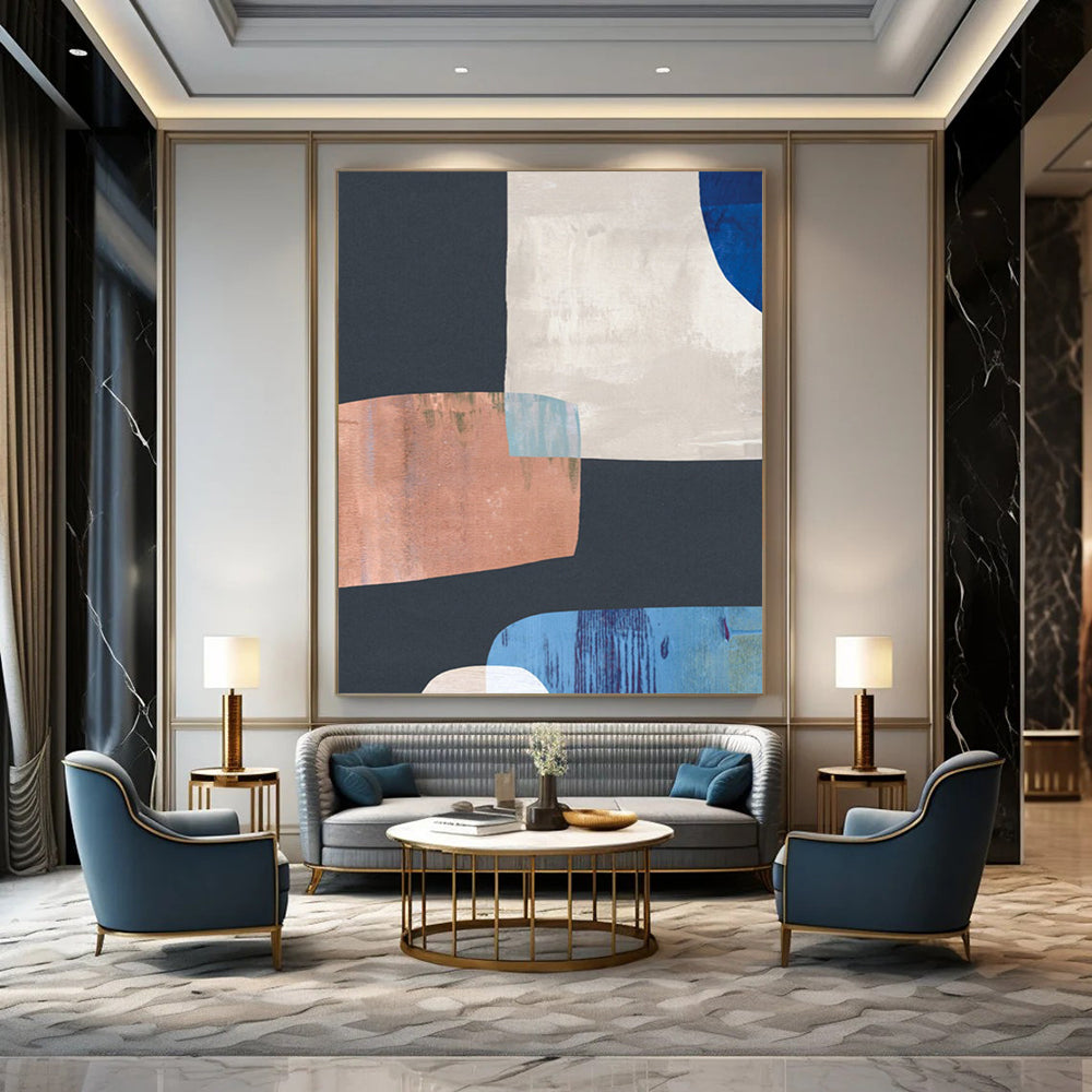 “Geometric Color Block Abstract” - Minimalist Geometric Abstract Painting On Canvas DTP200
