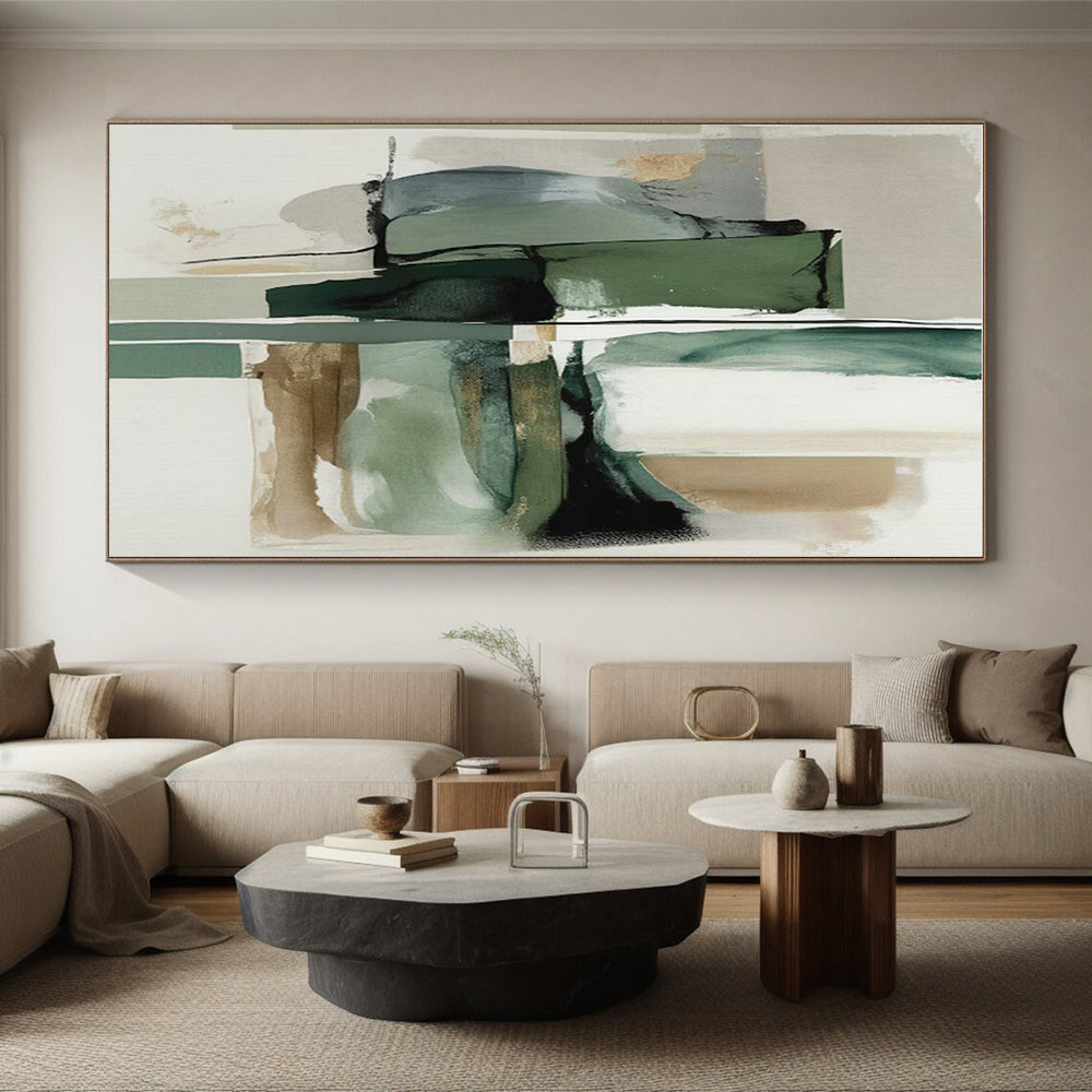 Muted Green, Blue & Brown Shapes, “Nature’s Rhythm” - Abstract Geometric Acrylic Painting CT0763