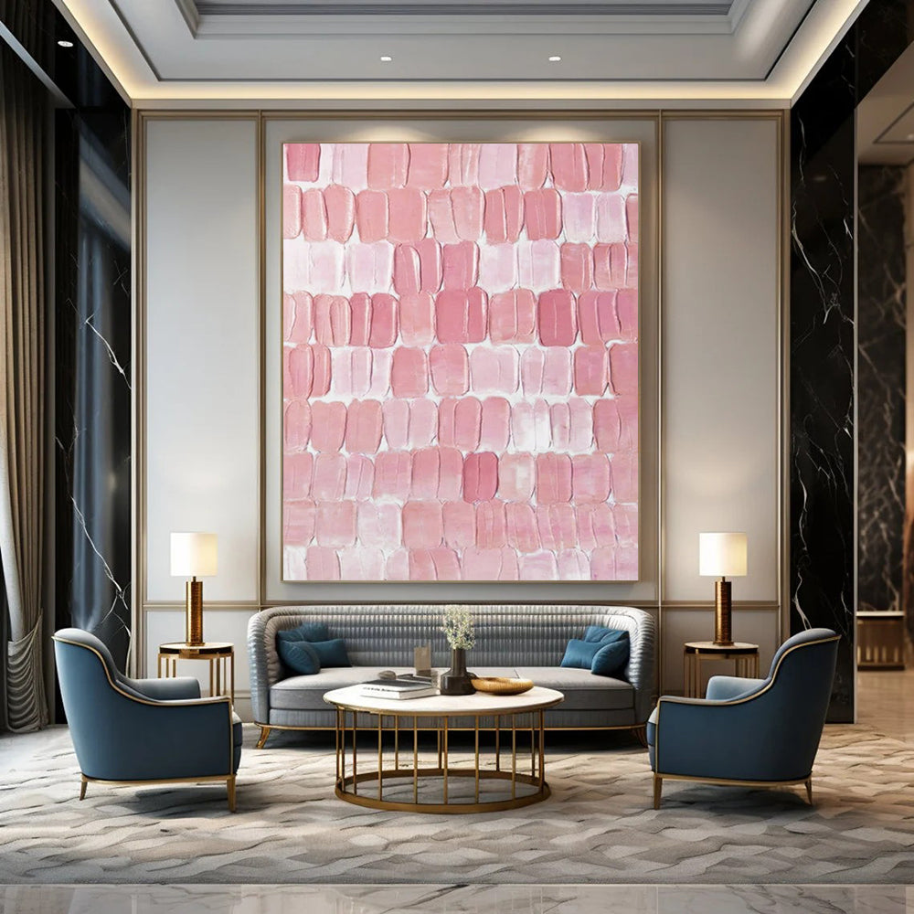 Pink Textured Tiles - Minimalist Textured Painting On Canvas CT2266