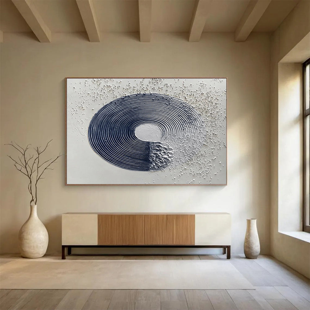 Textured Circle and Dots Black White 3D - like Painting On Canvas DKH211