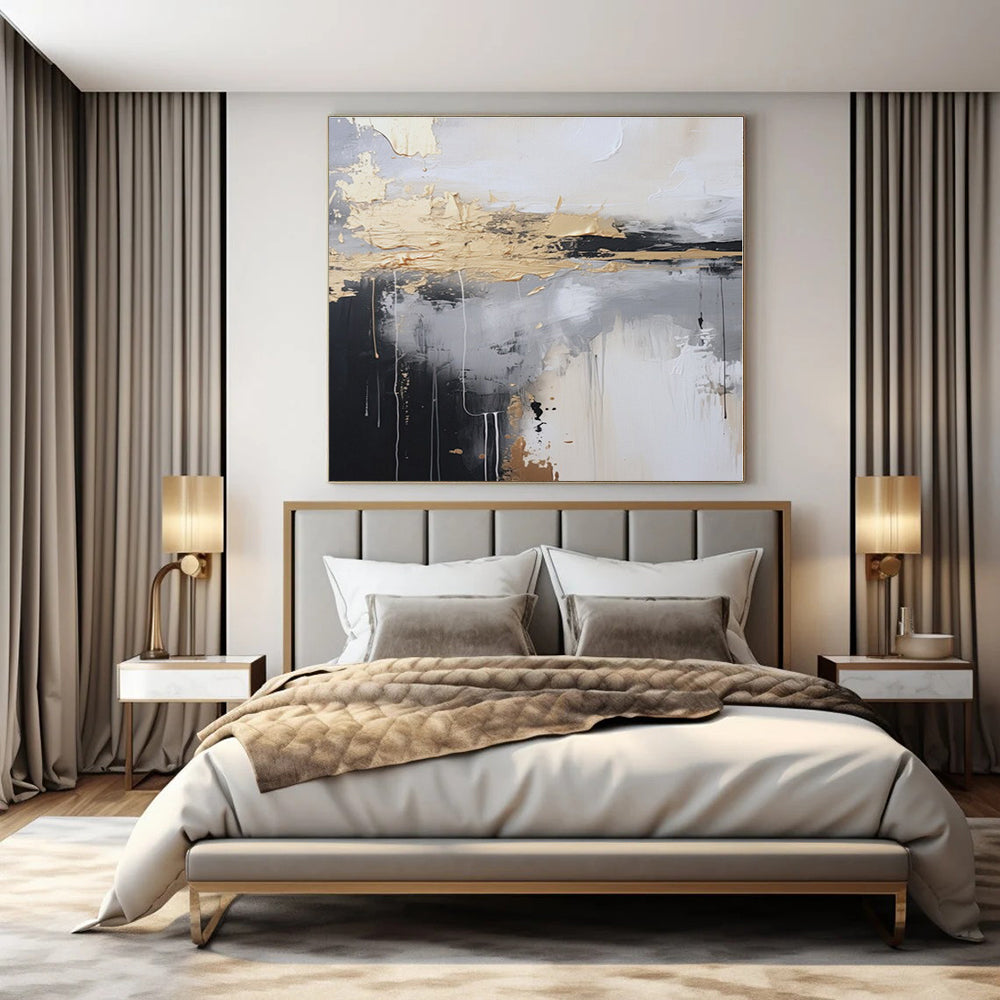Black - White - Gold Abstract Drips - Abstract Expressionist Acrylic Painting CT1399