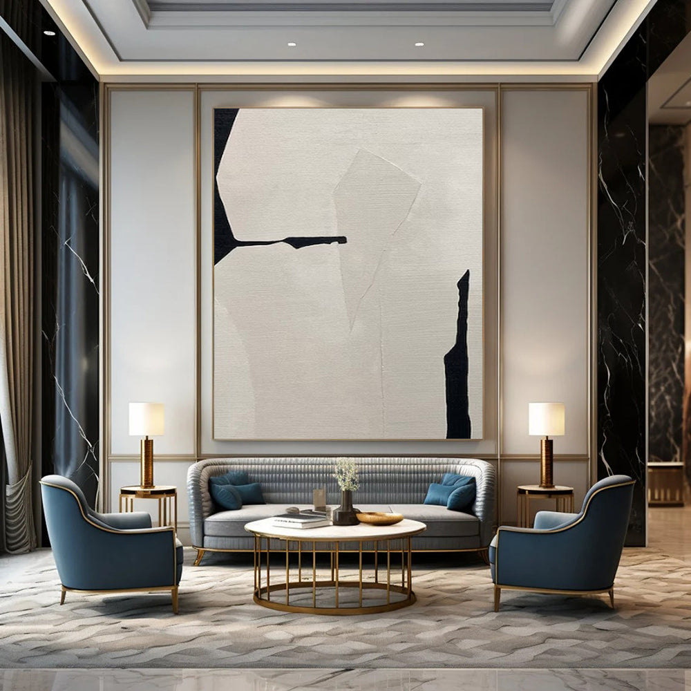 “Black & White Geometry 1” - Minimalist Abstract Painting On Canvas CT2248