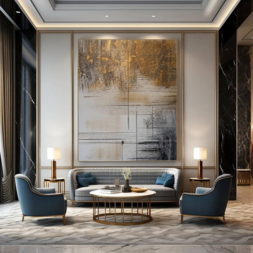 “Brown, Gold & Black Line - Mixed Abstract” Painting On Canvas DKH0980