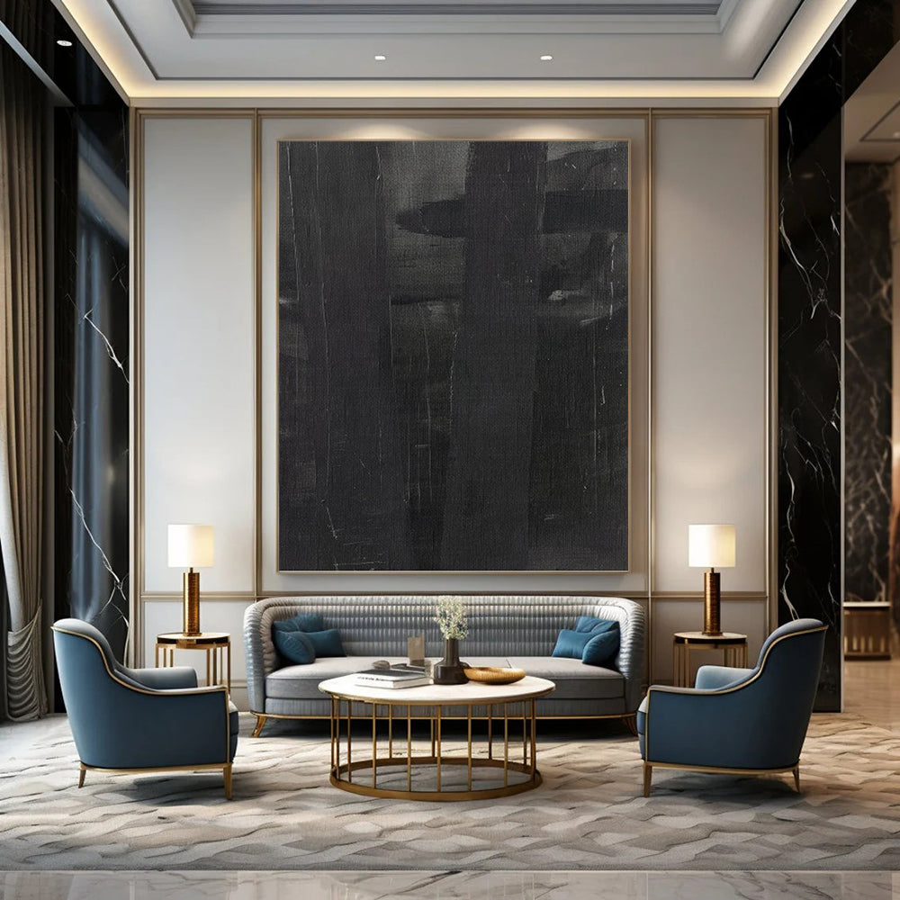 Dark Gray Subtle Layers - Shadowy Depths Painting On Canvas DKH1155