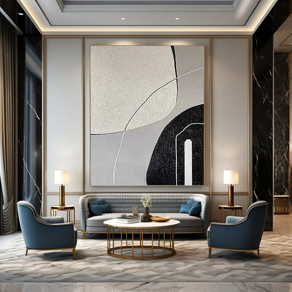 Gray Tones with Textured Shapes Painting On Canvas DKH1139