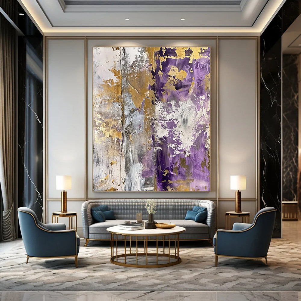 “Purple - Gold Textured Abstraction” - Textured Abstract Painting On Canvas DTP134