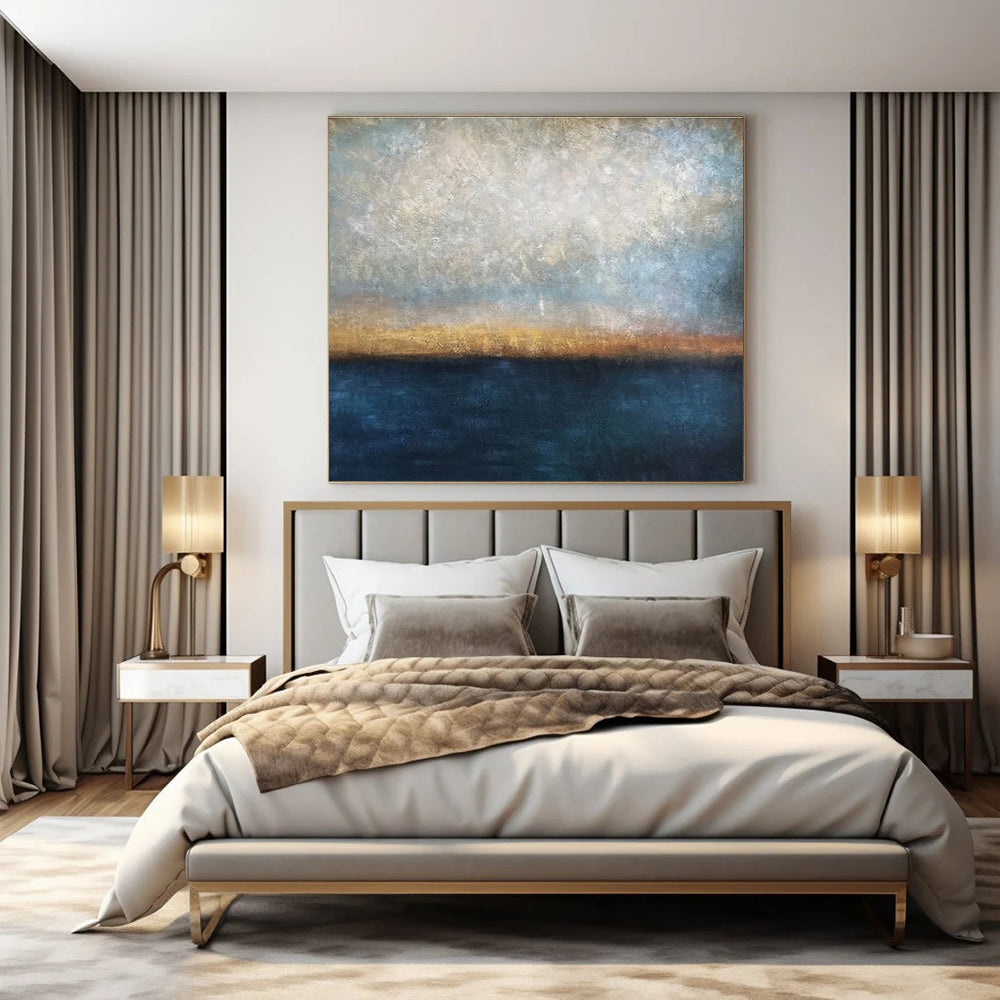 Muted Blues, Greys & Golds, Horizon Line - "Eternal Dusk" - Abstract Landscape Oil Painting CT1441