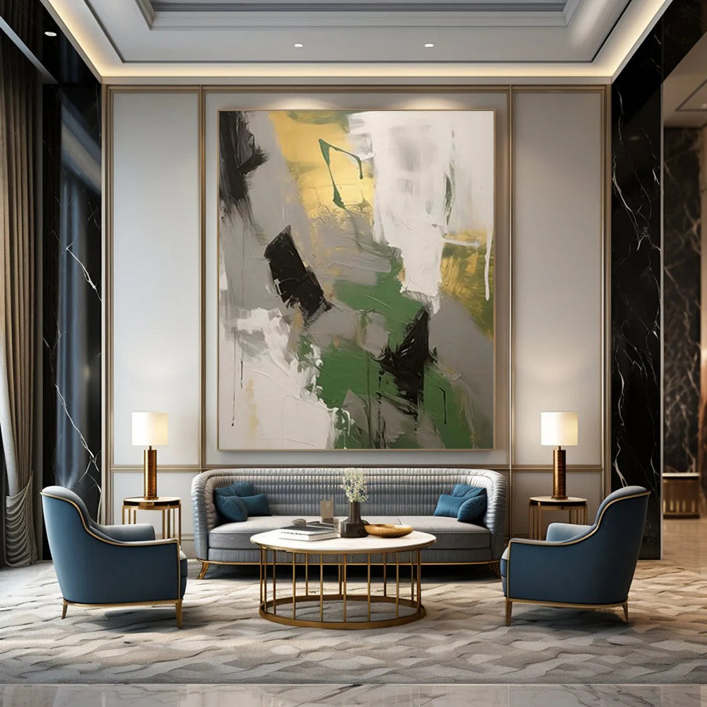“Green - Gold Abstract Forms” - Abstract Expressionist Painting On Canvas DTP115