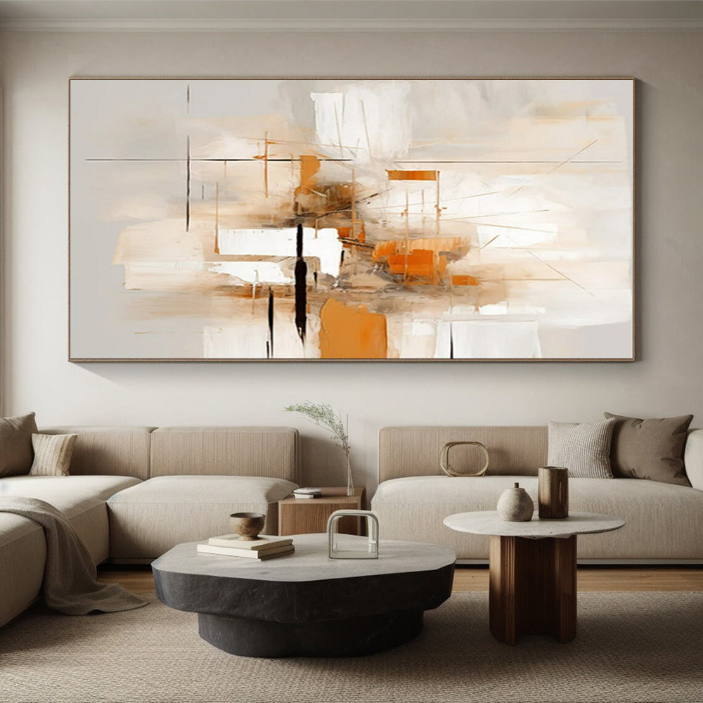 “Beige - Orange - Gray Abstract Grid” ,Abstract Acrylic Painting CT0823
