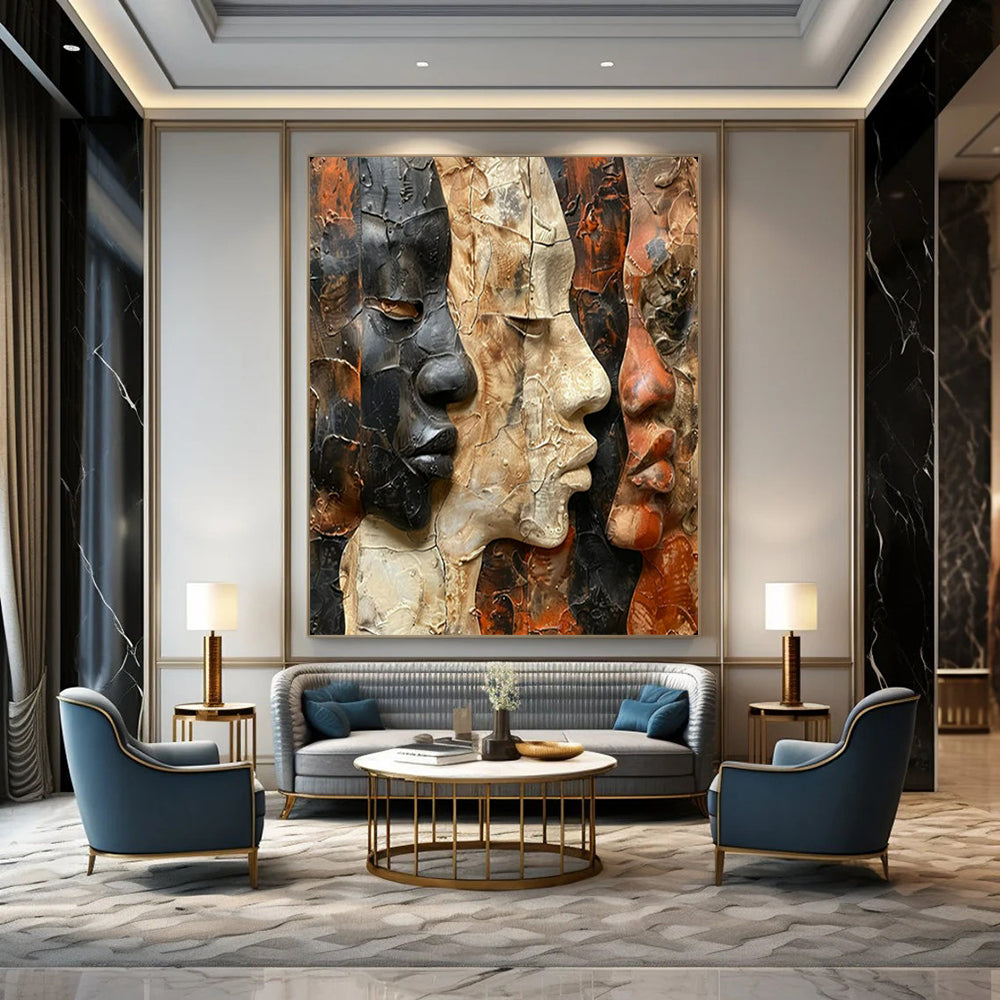 “Textured Multi - Face Sculpture - Like Art” – Mixed - Media Abstract Artwork On Canvas CT2157