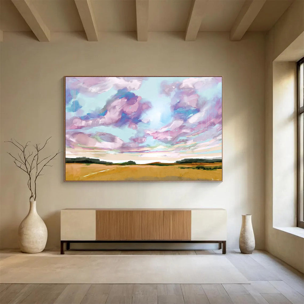 “Vibrant Sky and Field Abstract” Landscape - inspired Abstract Painting On Canvas DLZ149