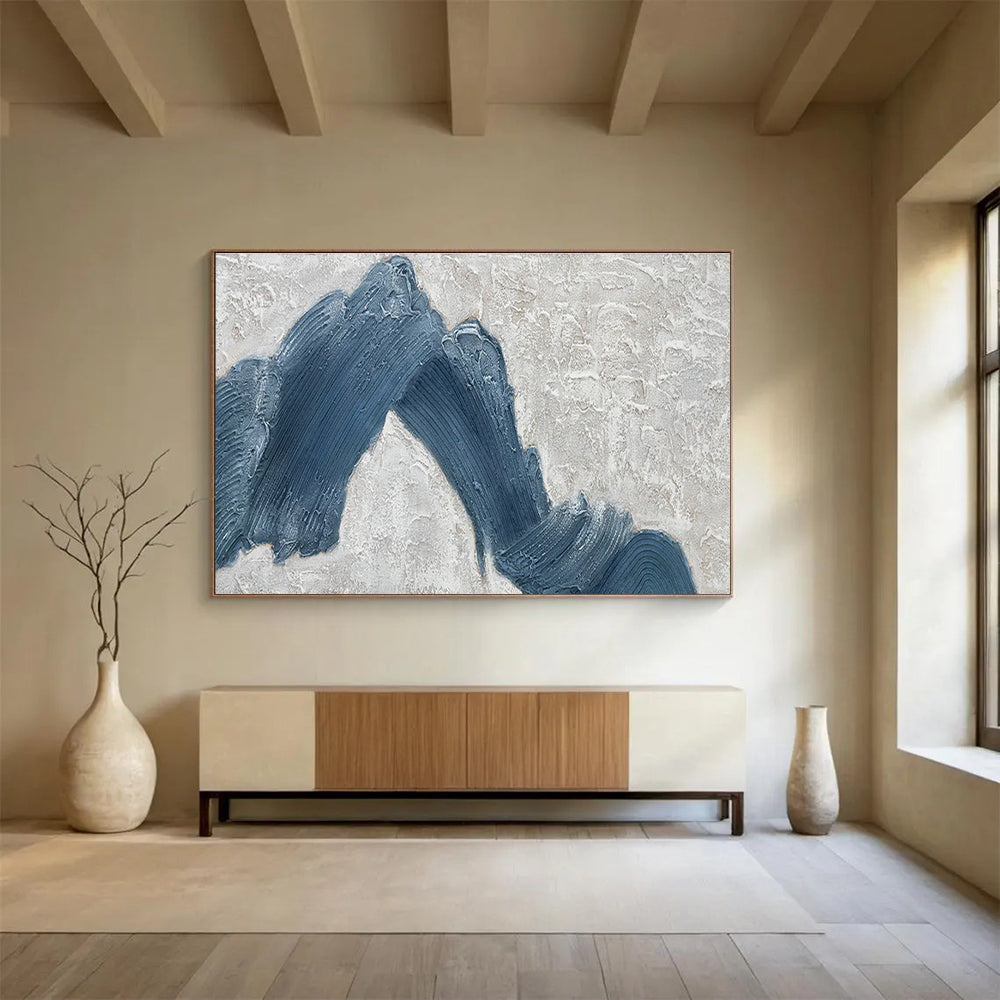 Textured Blue Peaks on Gray Abstract Painting On Canvas DKH214