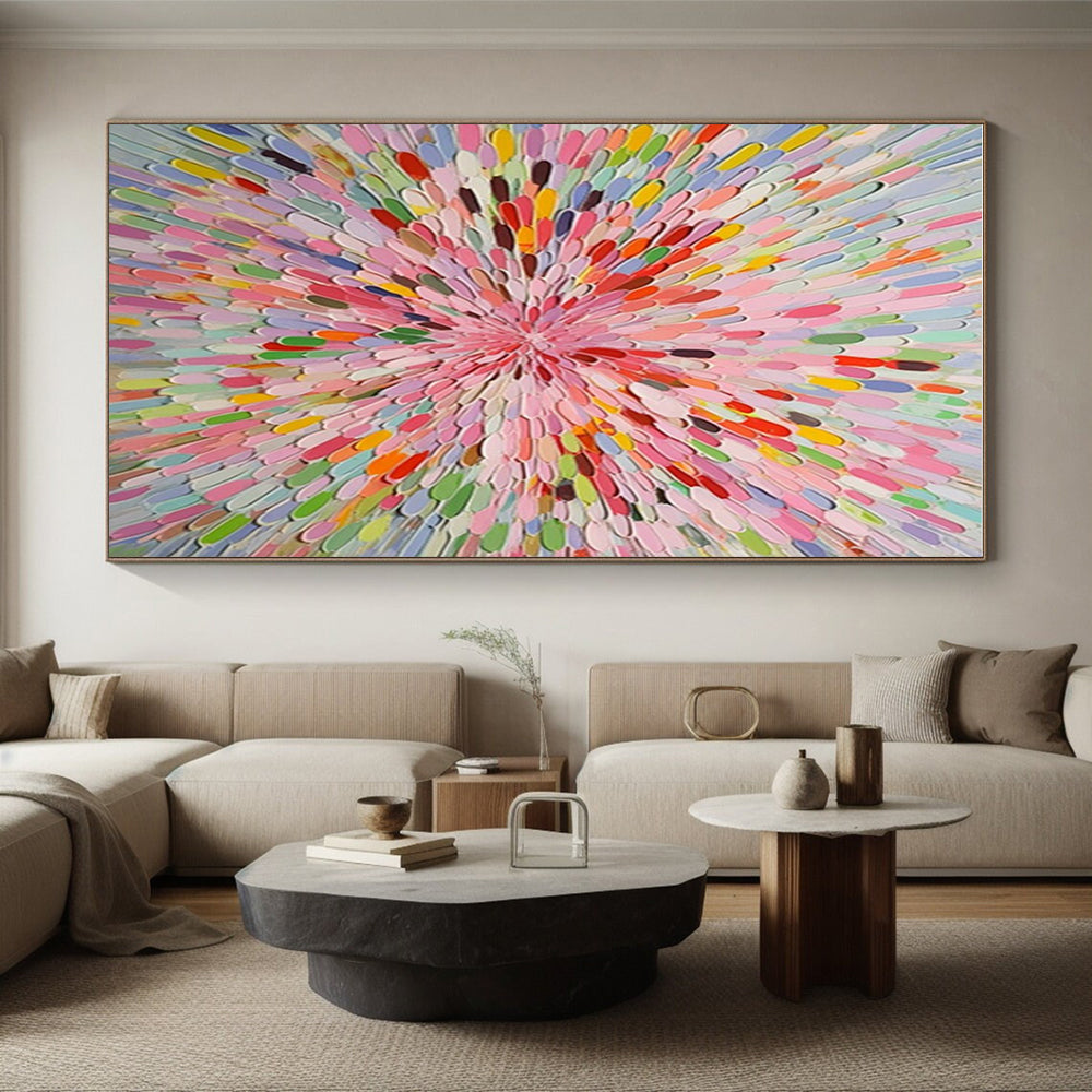 “Colorful Petals, Radial Arrangement” - “Blossom Burst”,Abstract Floral - Inspired Mixed - Media Art CT0693