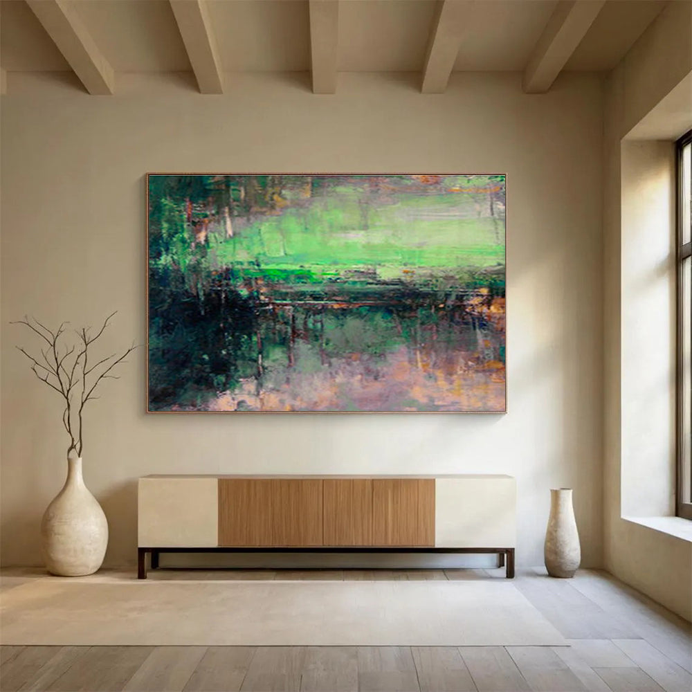 “Green - Toned Abstract Landscape” Abstract Impressionist Painting On Canvas DKH395