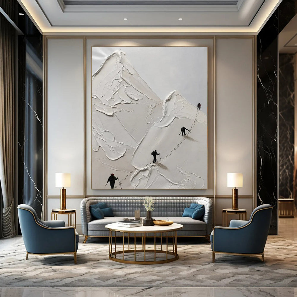“White, Black Impasto Mountain ‘Climbing Journey’” - Textured Landscape Painting On Canvas DTP317