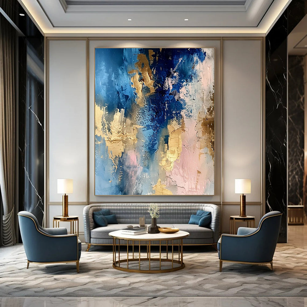 “Blue - Gold - Pink Abstract Blend” - Abstract Expressionist Painting On Canvas DTP072