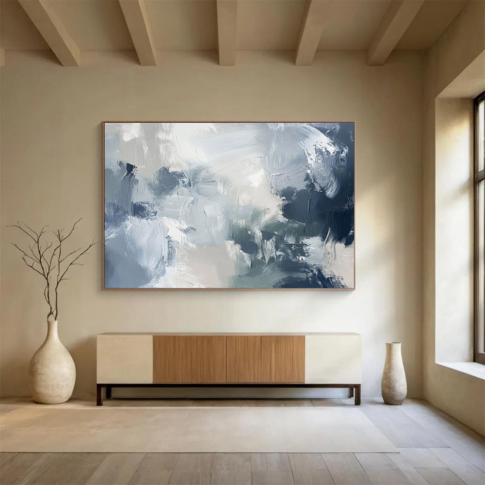 Monochromatic Blues Shades of Blue Abstract Textures Painting On Canvas DKH237