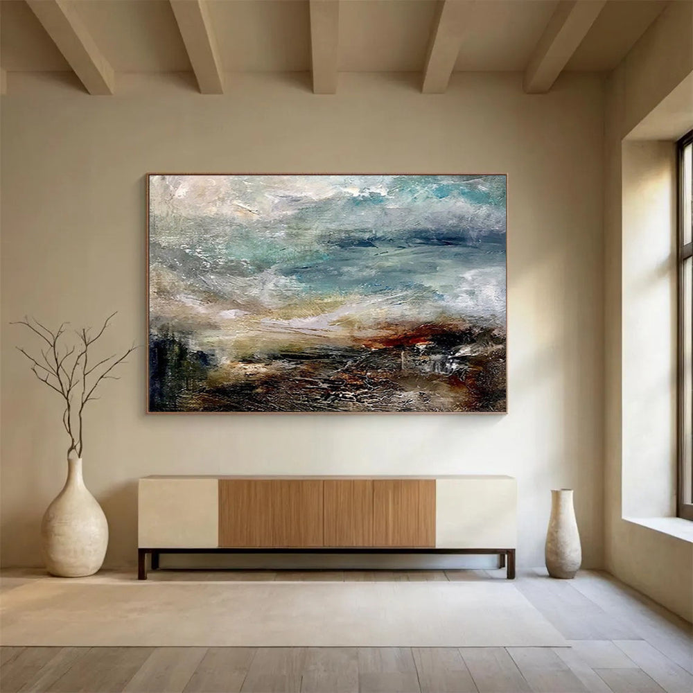 “Blue, Brown, Textured ‘Stormy Coast’” - Abstract Seascape Painting On Canvas DLZ015