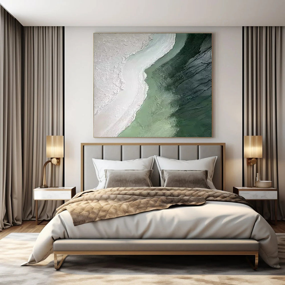 “Textured Green - White Abstract” ,Abstract Textured Acrylic Painting CT0938