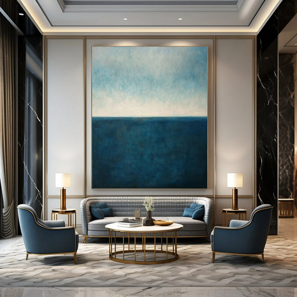“Blue & White Minimalist Seascapes” - Landscape - Inspired Abstract Painting On Canvas CT2326