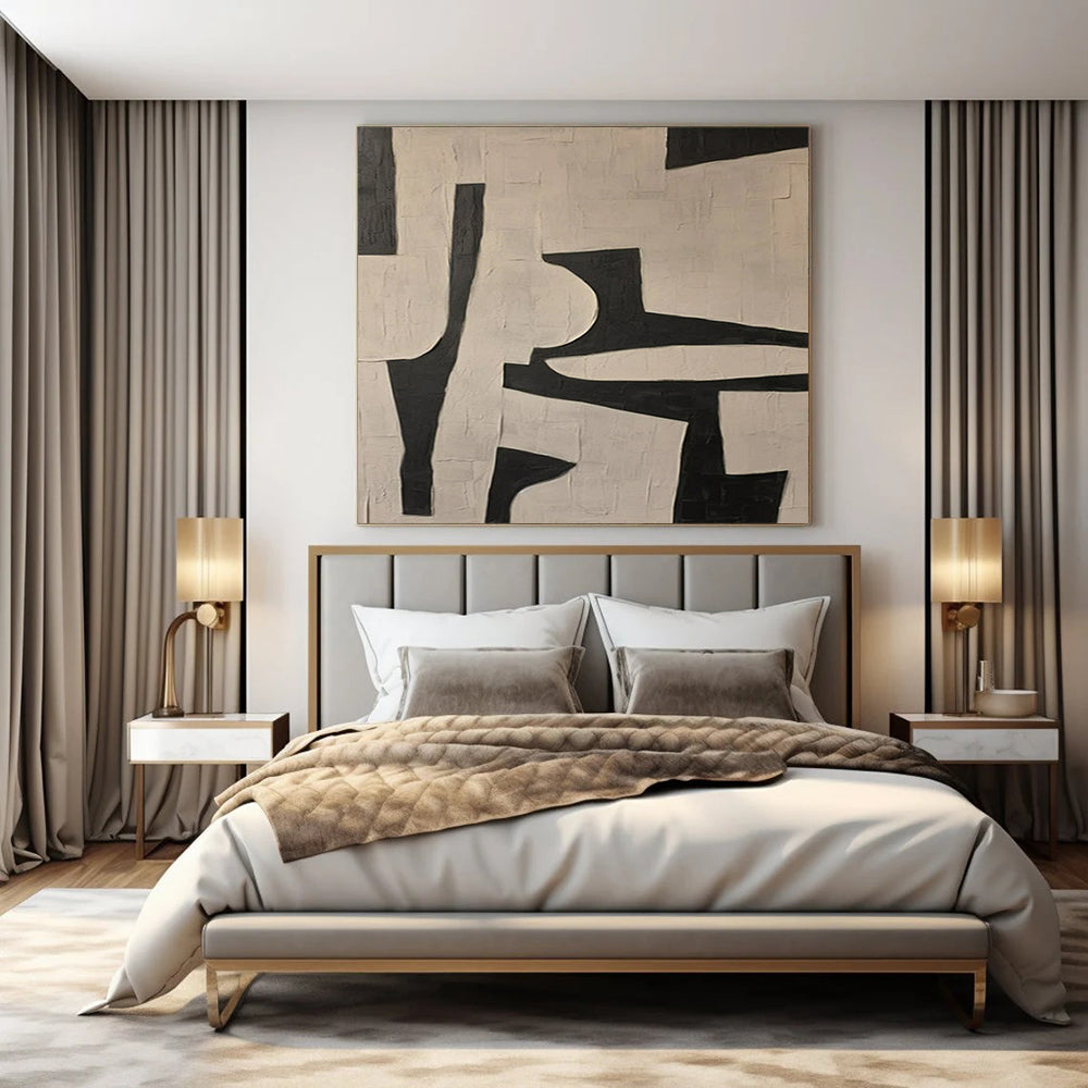 “Black - White Geometric Abstract” ,Abstract Geometric Acrylic Art CT0945