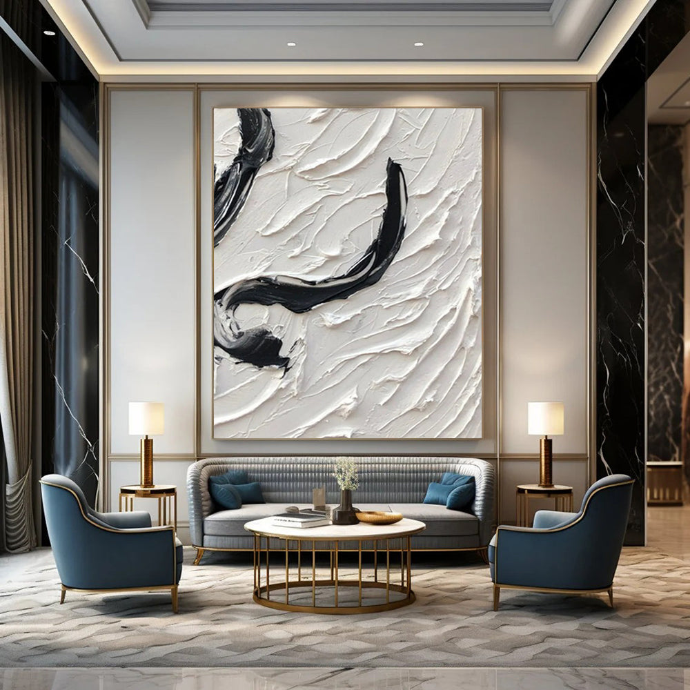 “Black, White Swirl ‘Expressive Whirl’” - Abstract Impasto Painting On Canvas DTP400