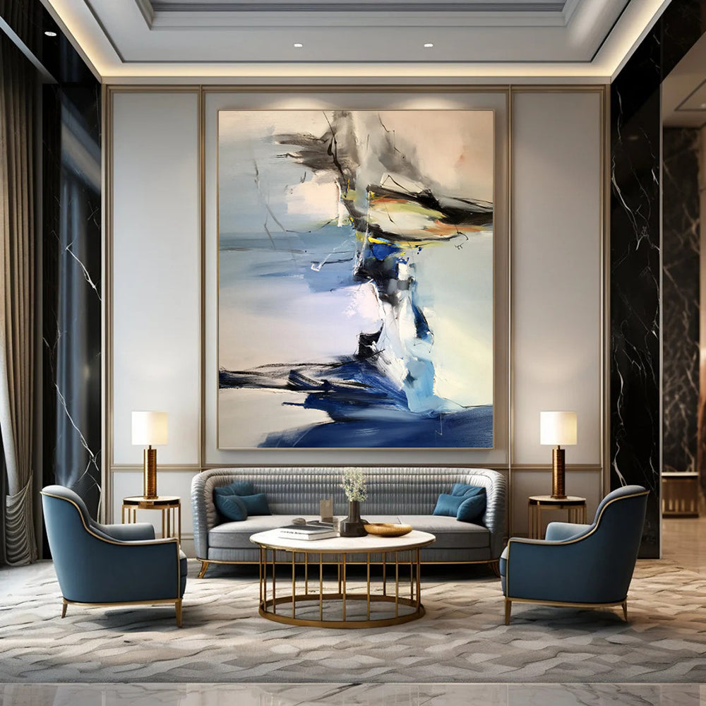 Blue and Gray Abstract Fusion - Abstract Expressionist Painting On Canvas DKH1287