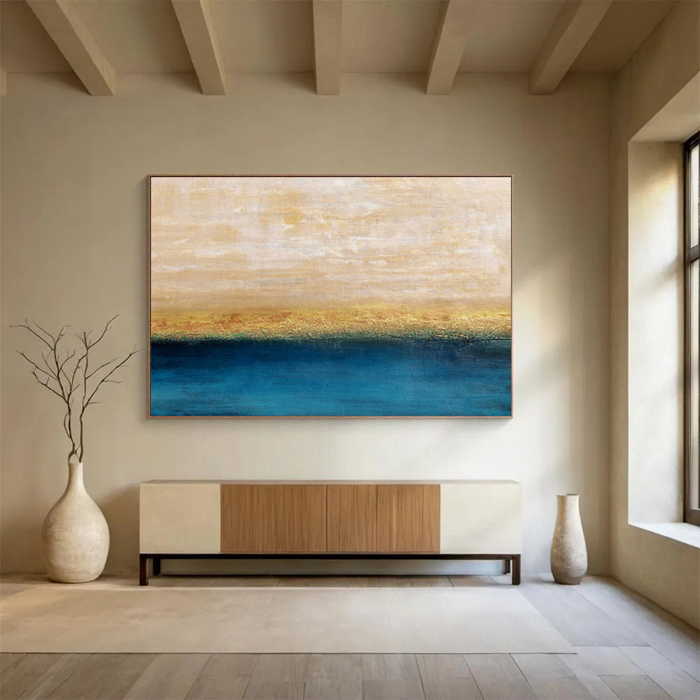 “Serene Horizon - Beiges, Golds, and Deep Blues” Painting On Canvas DKH017