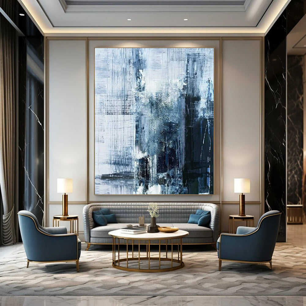 “Blue - Gray Abstract Cityscape” - Abstract Painting On Canvas CT2343