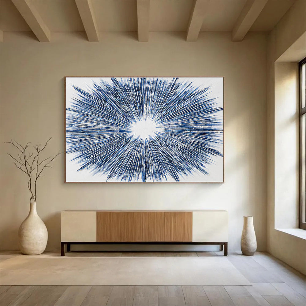 Radiating Blue Lines Star - like Painting On Canvas DKH212