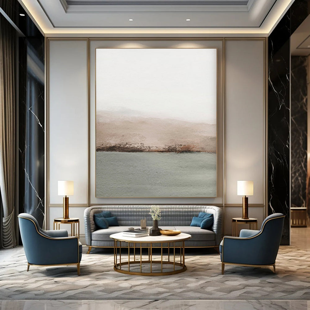 “Simple Horizon Calm” – Minimalist Watercolor Landscape with Beige, Gray, and Green Hues CT2062
