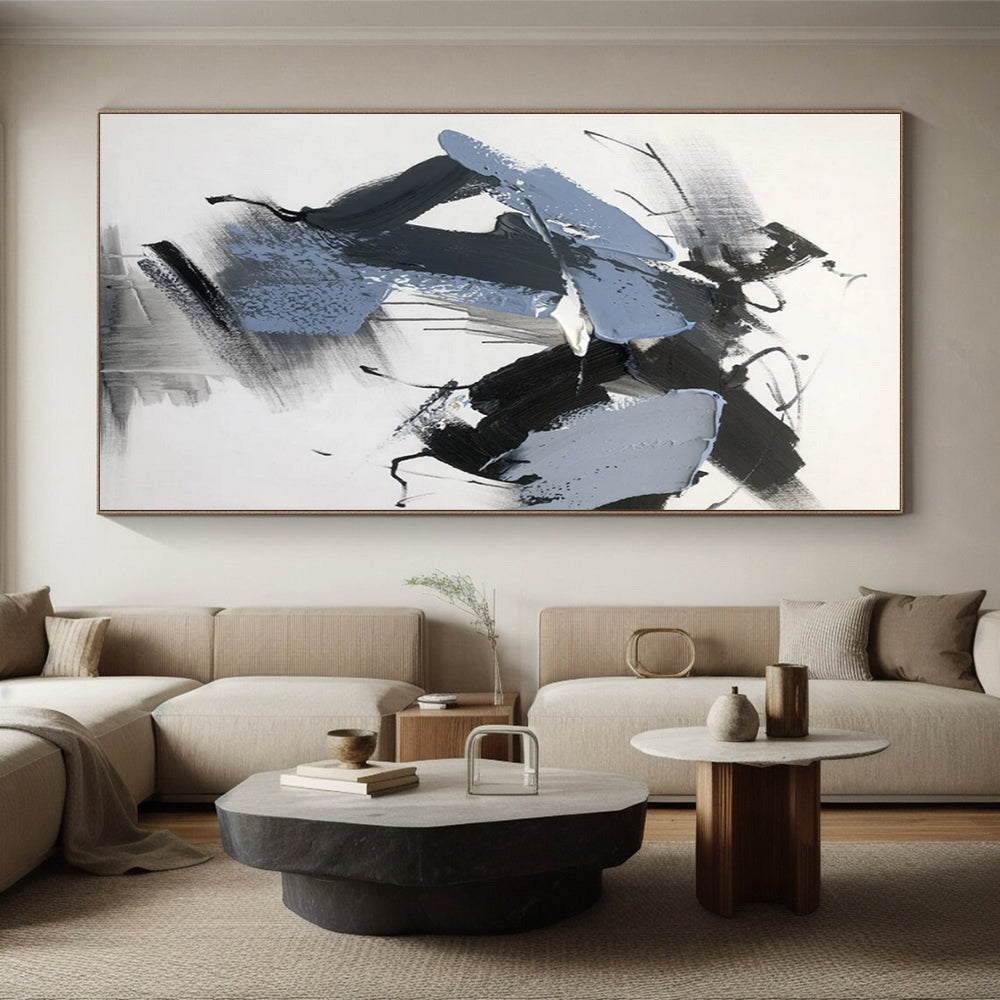 “Black - Gray - Blue Dynamic Compositions” ,Abstract Acrylic Painting CT0795