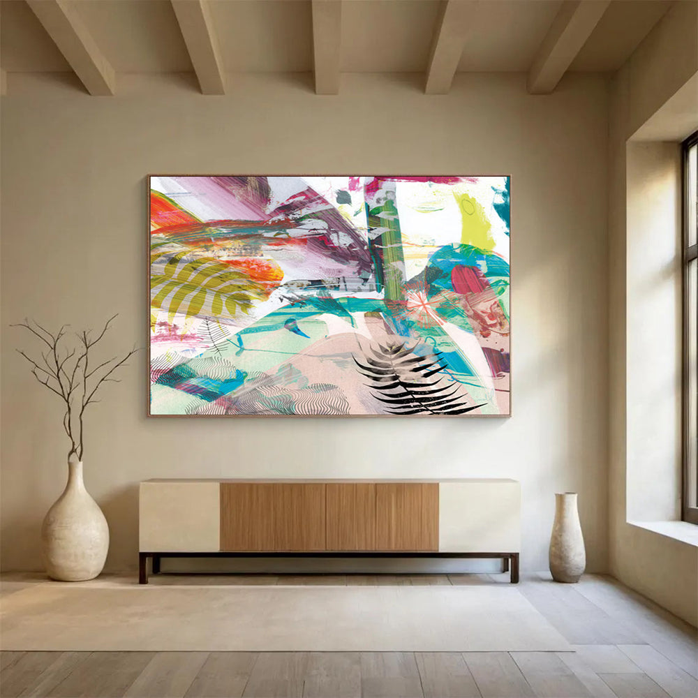 “Vibrant Tropical Collage” Nature - Inspired Abstract Painting On Canvas DLZ118