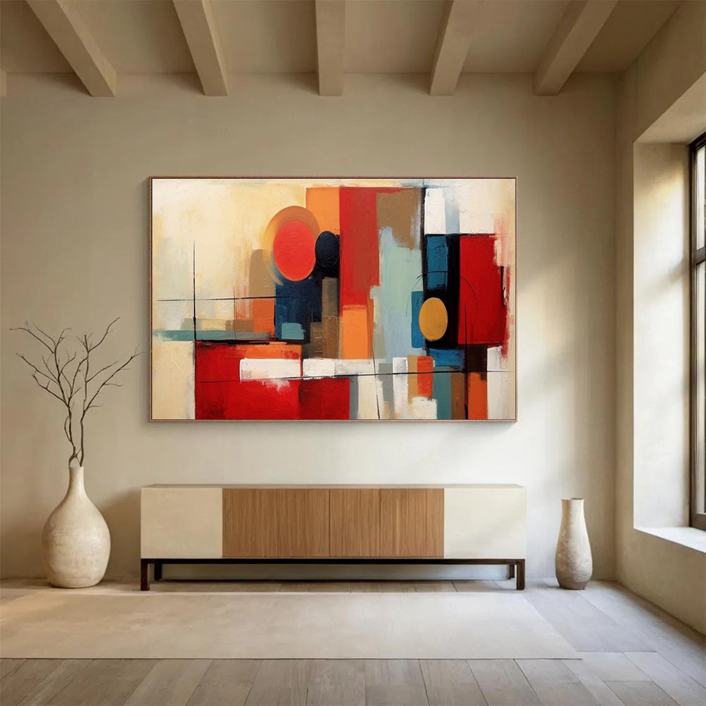 Geometric Abstract Shapes - Cubist - Inspired Painting On Canvas DLZ219