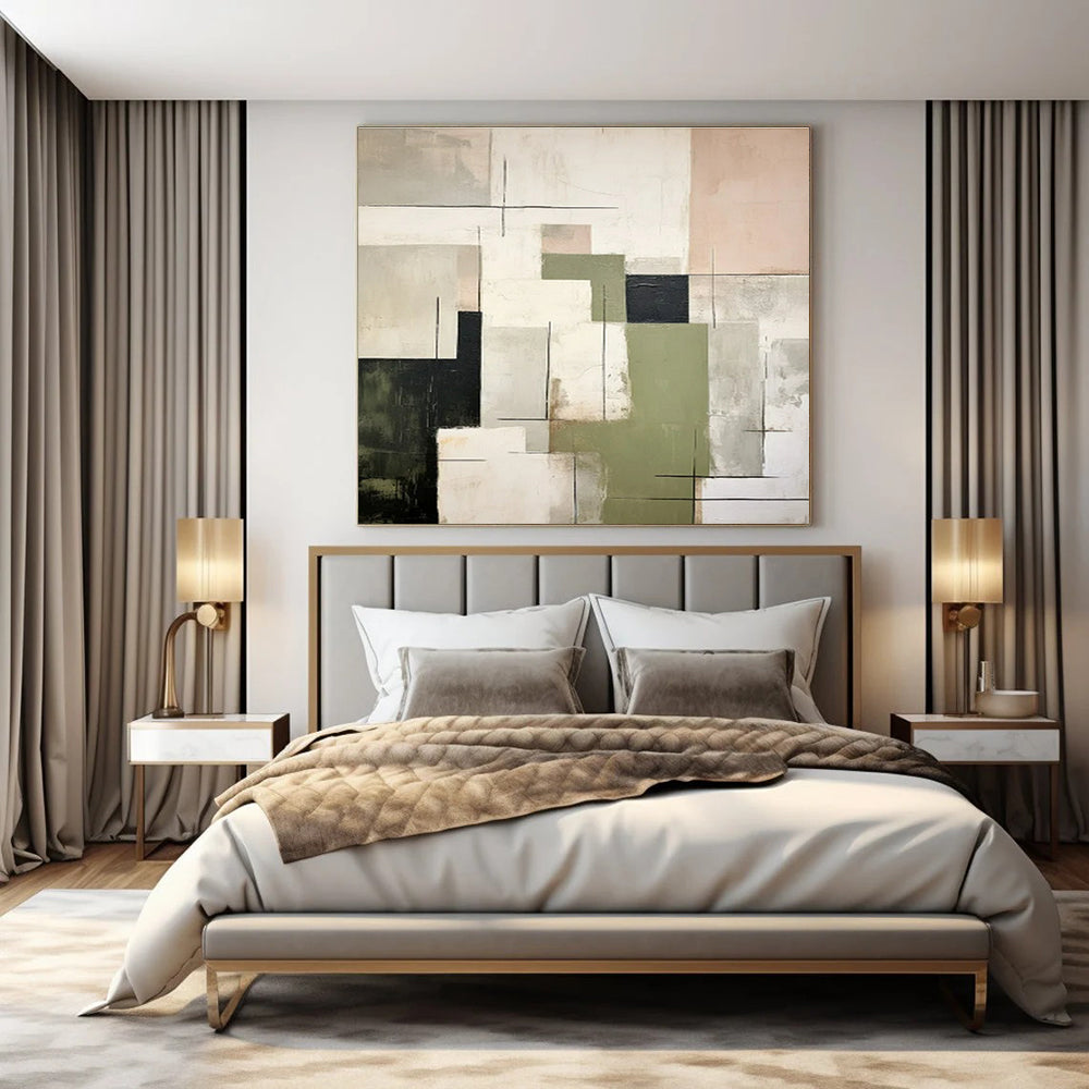 Mixed Neutrals, Geometric Shapes & Lines - "Structured Serenity" - Abstract Oil Painting CT1445