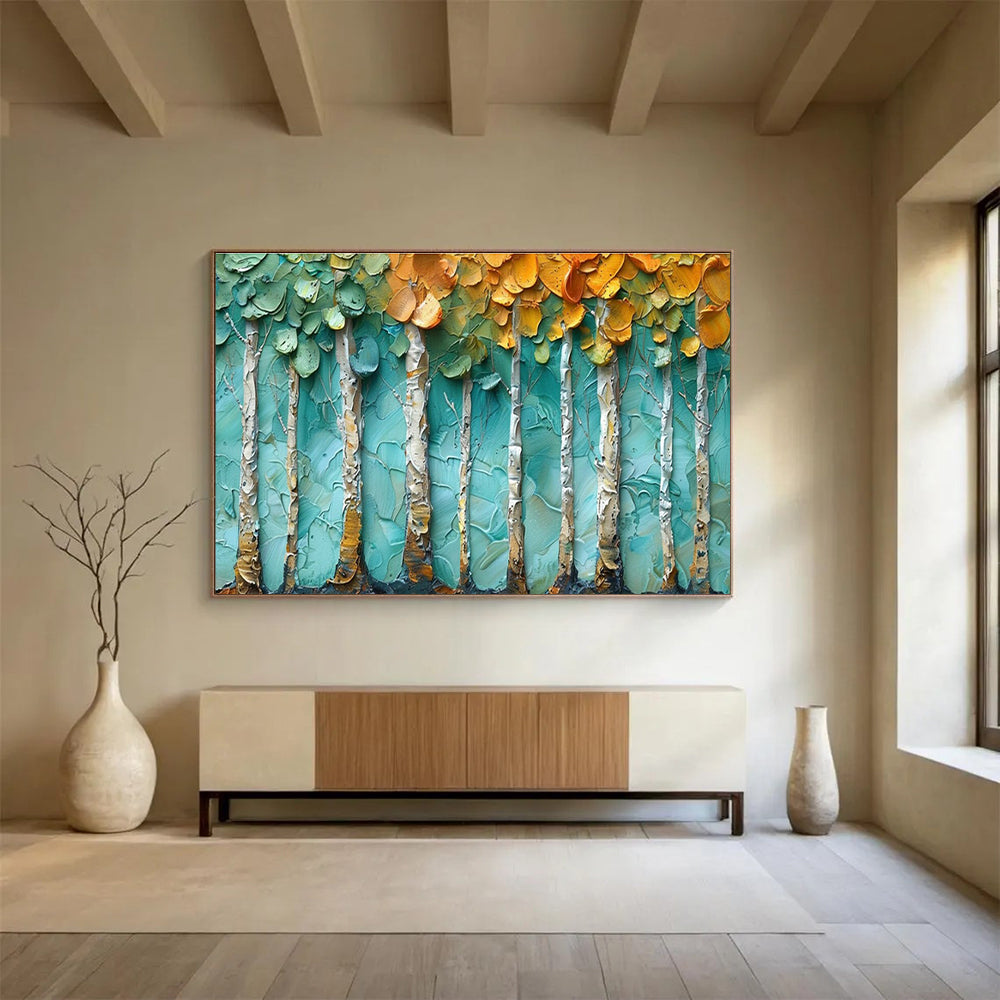 “Textured Birch Trees” - Palette Knife Landscape Painting On Canvas DKH822