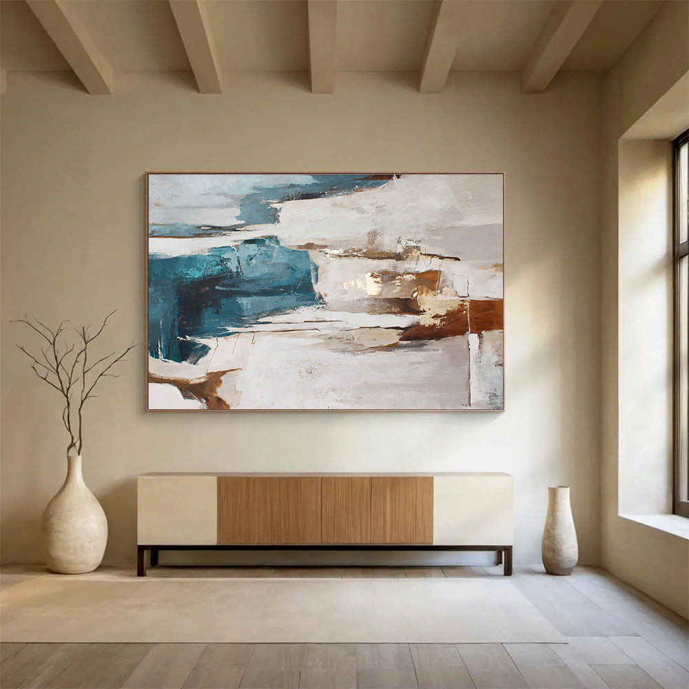 “Teal - Brown Abstract Terrains” Abstract Acrylic Painting On Canvas DKH520