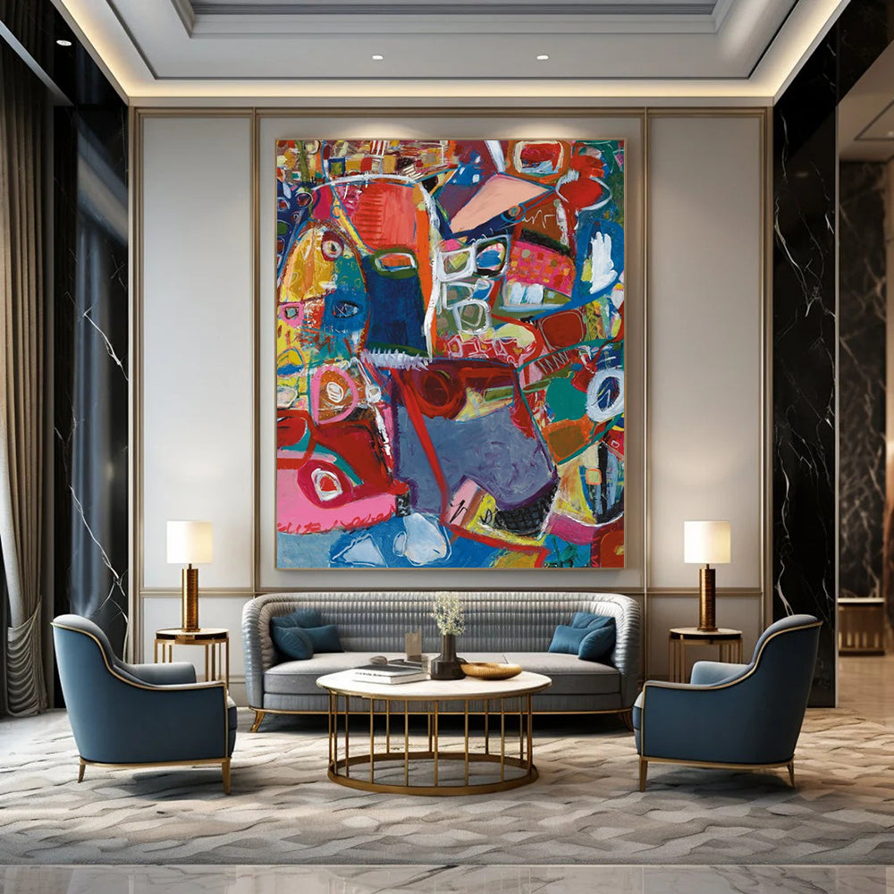 “Colorful Abstract Tapestry” - Multicolor, Interconnected Shapes Painting On Canvas DTP297