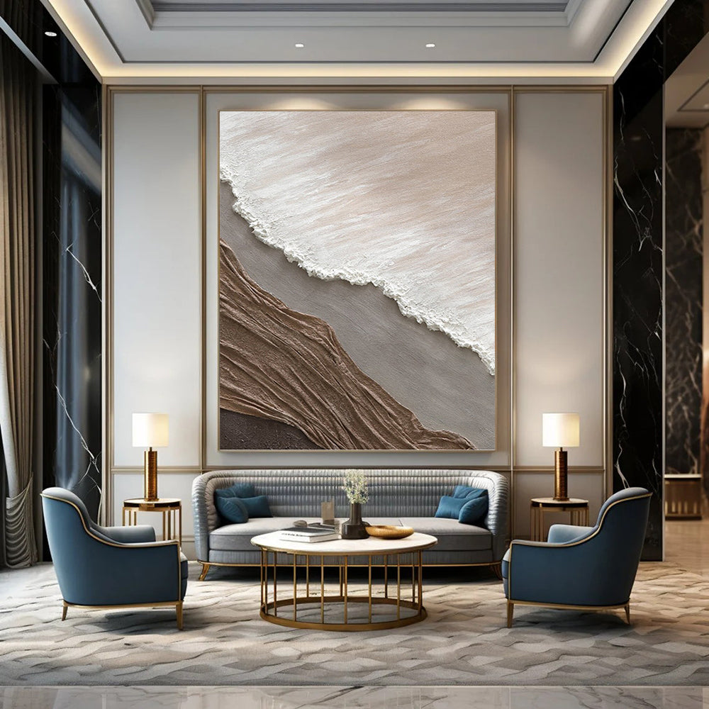 “Neutral Textured Layers” - Beige, White, Gray & Brown Minimalist Mixed - media Painting DKH1036
