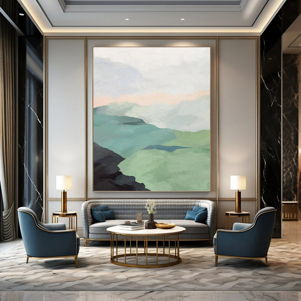 Minimalist Mountainscape in Soft Pastels - Landscape Painting On Canvas DKH1445