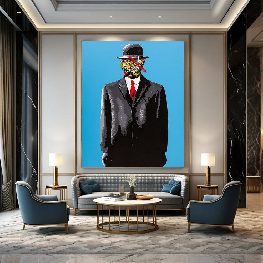 “Surreal Gentleman’s Mosaic” - Colorful Graffiti - Faced Gentleman Painting On Canvas CT2185