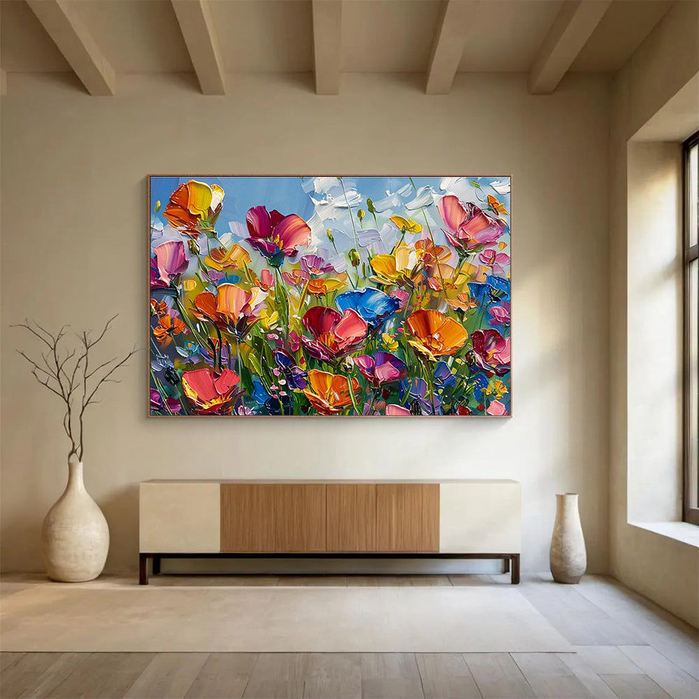 “Colorful Impasto Flower Garden” - Cheerful Floral Painting On Canvas DKH797